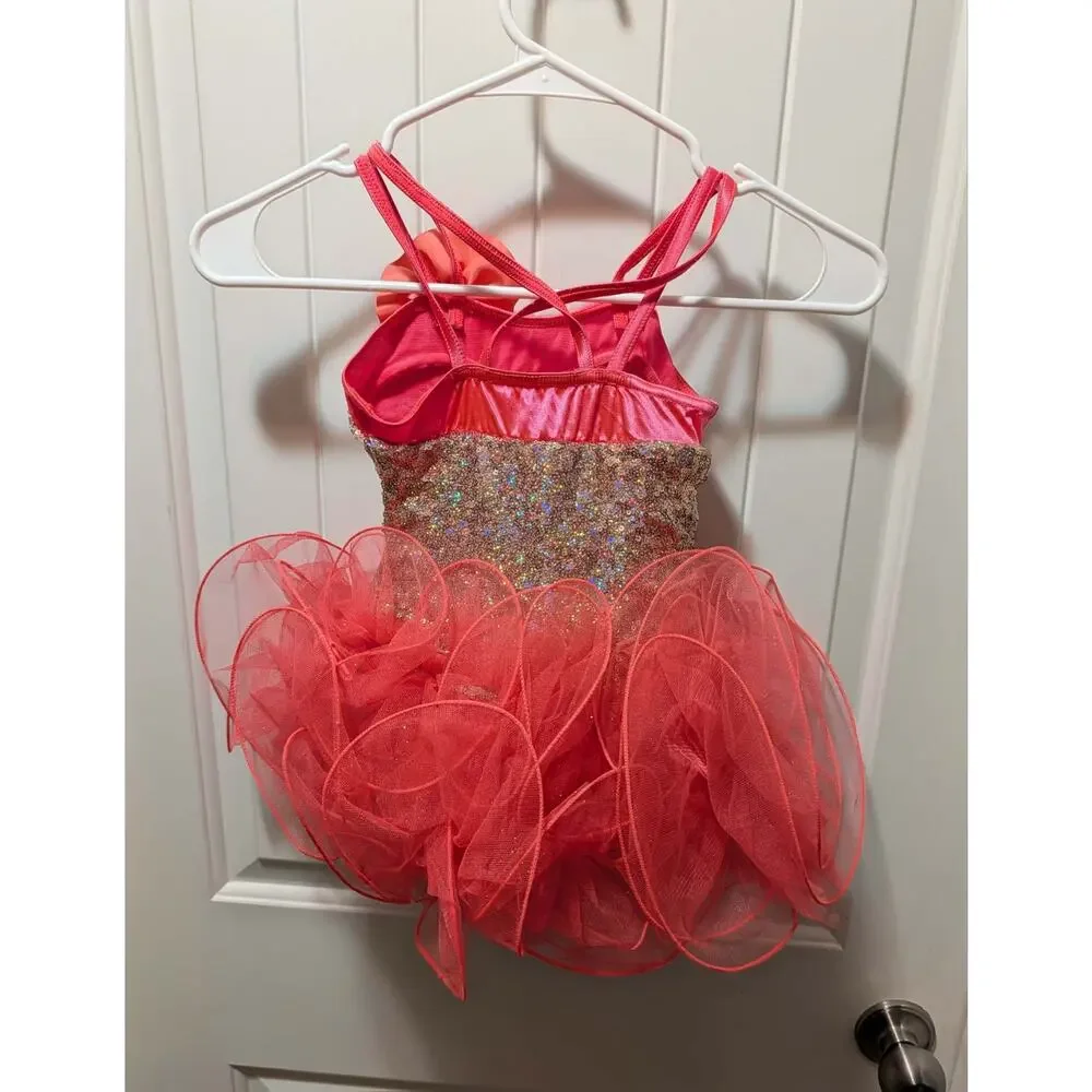 Weissman Showtime Sequin Dance Costume Vibrant Pink Sequin Spandex Tutu Sz. SC